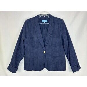 Draper James RSVP Basic Weave Knit Blazer Women’s XL Navy Blue Single Button